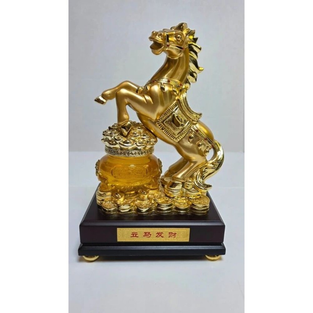 Golden Feng Shui Tribute Horse Statue Wealth Pot Treasure Basin Success Figurine
